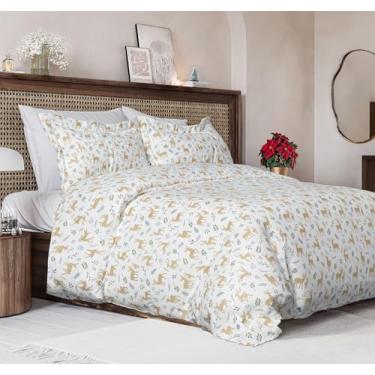 Imagem de Conjunto de capa de edredom de Natal Queen Size – Capa de edredom Queen extra macia com 2 fronhas – Roupa de cama natalina com fechos de zíper e laços – Conjunto de cama confortável, aconchegante e