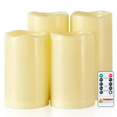Imagem de 5plots D3 x H5 12,7 cm 15,2 cm 15,2 cm conjunto de 4 velas à prova d'água sem chamas ao ar livre, velas de LED operadas por bateria com controle remoto de 10 teclas e temporizador, requer 2 pilhas AA