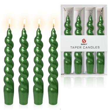 Imagem de Velas espirais de Natal, velas cônicas verdes metálicas, castiçal sem cheiro de 19 cm para presente de inverno, Natal, decoração de casa, embalagem com 4