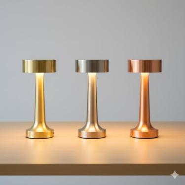 Imagem de Luminária Abajur de Mesa Moderna, Pequena 9x21cm, Cromada sem Fio com Controle de Toque e Dimmer (Prata)