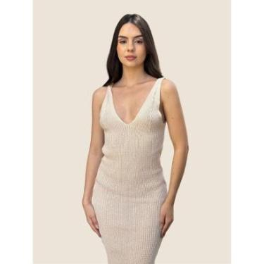 Imagem de Vestido Midi Feminino Tricot Tubinho Leve Moda Casual Fenda Lateral-Feminino
