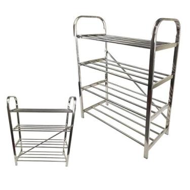 Imagem de Sapateira Prateleira 4 Andares Inox 12 Pares Tenis Sapato Sandalia Cal