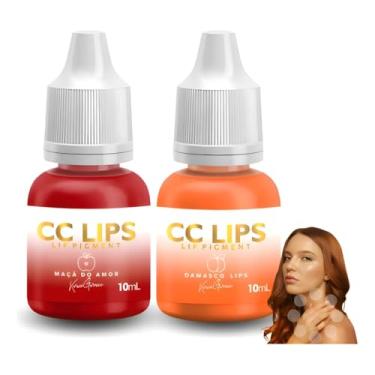 Imagem de CC Lips Kit de Pigmentos para Micropigmentação Labial, Maçã do Amor Vermelho e Damasco Laranja, 2 Frascos de 10mL, para Neutralização e Coloração
