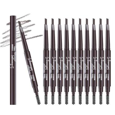 Imagem de Berinist Lápis de sobrancelha impermeável marrom médio para mulheres, lápis de sobrancelha retrátil de ponta dupla com pincel, design de ponta triangular, mais fácil de definir e preencher as