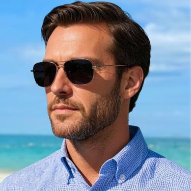 Imagem de Óculos de sol aviador polarizados, óculos de sol de metal para dirigir, Moldura prateada, preta