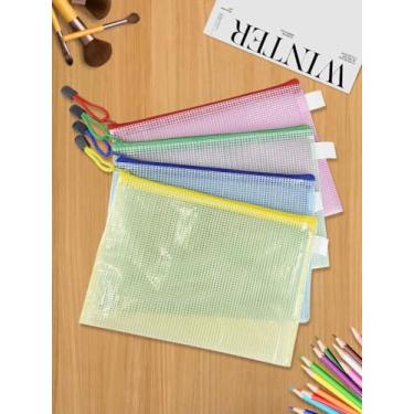 Imagem de 4 unidades de sacos de arquivo com zíper, bolsa de malha de plástico impermeável para família de escritório, bolsas de viagem transparentes à prova d'água, bolsas de armazenamento de jogos de