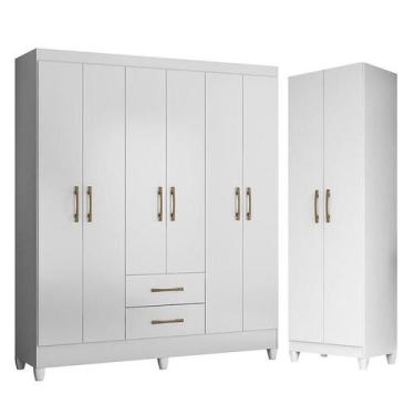 Imagem de Guarda Roupa Casal Panamá e Armário Multiuso New Iris Branco Brilho - 