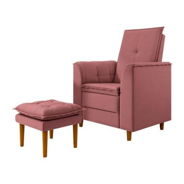 Imagem de Poltrona Decorativa Amamentação Reforçada Puff Mavie Veludo rosê