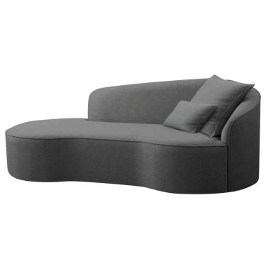 Imagem de Divã Recamier Curvo Sala De Estar Recepção Inglaterra 150cm Lado Esquerdo Linho Adj Decor Cinza