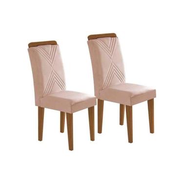 Imagem de Kit 2 Cadeiras De Cozinha Amsterdã Madeira Capuccino-suede Creme - Rufato