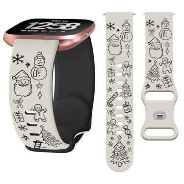 Imagem de Watbro Pulseira gravada de Natal compatível com Fitbit Versa/Lite/Fitbit Versa 2 para mulheres e homens, pulseira com gravação de boneco de neve fofo de silicone macio