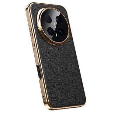 Imagem de FWYANZH Capa de couro genuíno para Honor Magic 8 Pro/8, capa magnética, galvanizada, luxuosa, proteção total para lente fina, preta, 8