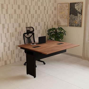 Imagem de Mesa Escrivaninha Auxiliar 135cm Plataforma Dupla de Acoplar para Escritório Corporate Nogal / Preto