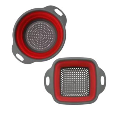 Imagem de Kit de 2 Escorredores Retrátil Silicone e Plástico – Compacto e Dobrável Redondo e Quadrado