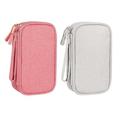 Imagem de Bolsa organizadora de cabos portátil com 2 peças, bolsa organizadora de cabos de duas camadas, impermeável, estojo pequeno para gadgets, cabos, estojo de transporte, bolsas de armazenamento de