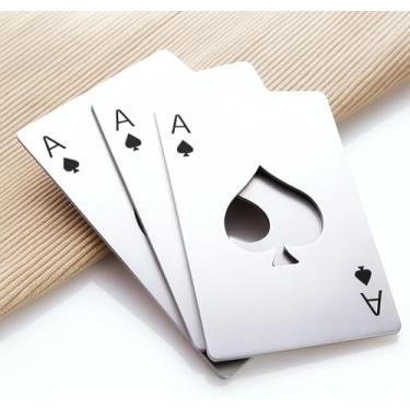 Imagem de Kit 03 Abridor de Garrafa em Aço Inox – Formato Carta de Baralho, Compacto e Portátil, Ideal para Churrasco, Poker e Presentes Criativos "Ás de Espada