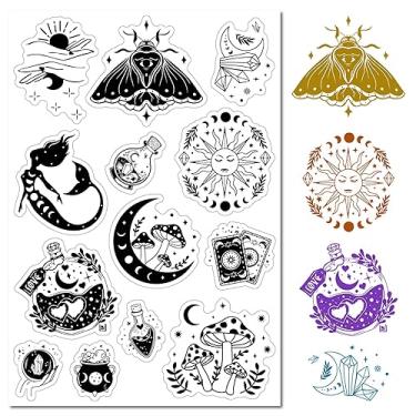 Imagem de Carimbo de borracha transparente e fase da lua mariposa, cartas de tarô, sereia, poção mágica, selos de silicone transparente, para fazer cartões, faça você mesmo, álbum de fotos feito à mão, caderno