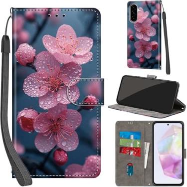 Imagem de Salanheo Capa carteira para Samsung Galaxy A56 / A36, com [3 compartimentos para cartões], fecho magnético com suporte, couro PU, capa flip protetora à prova de choque de 17 cm, flor de pêssego