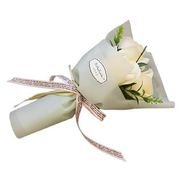 Imagem de Buquê de rosas amarelas, flores artificiais de 3 cabeças, presente de aniversário de dia dos namorados para mulheres, mãe, esposa, namorada