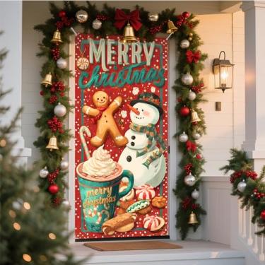 Imagem de NYZE Capa de porta de Natal, decoração de Papai Noel, decoração de Natal, pão de gengibre, faixa de Natal para férias em casa (pão de gengibre homem de neve)