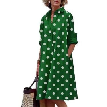 Imagem de Vestido Zhyaj Button Down, manga comprida, verde, bolinhas, tamanho gr