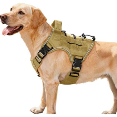 Imagem de Peitoral tático resistente para cães grandes, colete refletivo ajustável sem puxão com sistema Molle, controle de nível militar K9 para treinamento de serviço, atividades ao ar livre e mais de 10