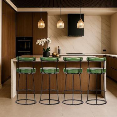 Imagem de Banqueta Alta Cozinha 70cm Encosto Industrial Aço Kit 4 Ziria Pu S02 - D'rossi Verde