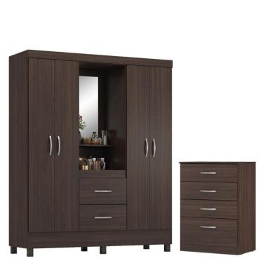 Imagem de Guarda Roupa Casal Capelinha Lord Com Comôda Astral Café - Demóbile