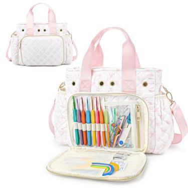 Imagem de Bolsa de crochê grande para mulheres, bolsas de tricô, organizador de bolsas de crochê, bolsa de fio para carregar agulhas de crochê, kit de tricô, novelo de lã, projeto, suprimentos de tricô e crochê