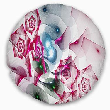 Imagem de Design fractal de rosas rosa Designart sala de estar redonda, sofá, almofada de alta qualidade + capa de almofada impressa em ambos os lados 50 cm