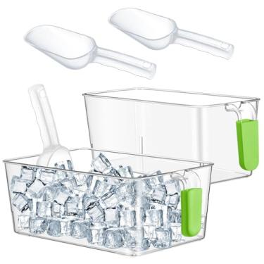 Imagem de Havawish 2 conjuntos de caixas de gelo e conjunto de colheres flexíveis de plástico com alça de puxar balde de armazenamento transparente para recipiente com concha (27,5 x 17,8 x 11 cm, 27,5 x 12,5 x