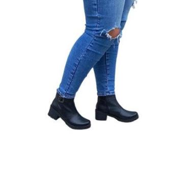 Imagem de Bota Feminina Botinha Preta Cano Curto Tratorada Salto Médio Preta-Feminino