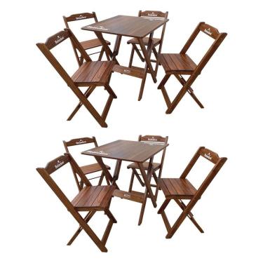 Imagem de Kit 2 Conjuntos Mesa Dobrável Madeira 70x70 Com 4 Cadeiras Hei Imbuia