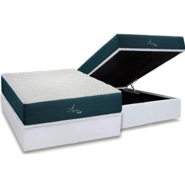 Imagem de Cama Box Baú Casal: Colchão Molas Bonnel Polar Ensacadas Aquariuns + Base Crc Courano White (138x188)