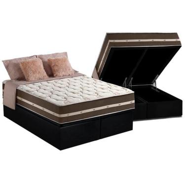 Imagem de Cama Box Baú Queen: Colchão Molas Ensacadas Superlastic Classic + Base Crc Suede Black (158x198)