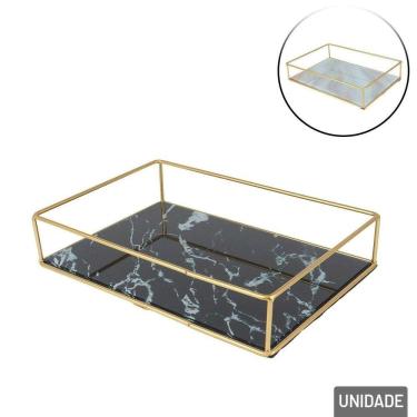 Imagem de Bandeja Decorativa Metal 23cm Fundo De Vidro Color - Tudo Em Caixa