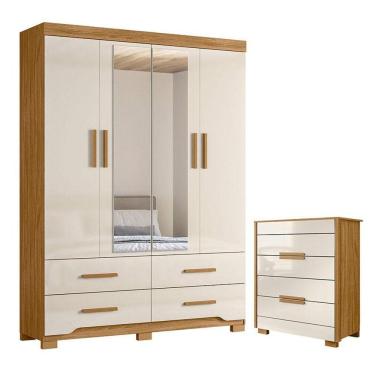 Imagem de Guarda Roupa Solteiro Miami E Cômoda Dhara Freijó Off White - Moval