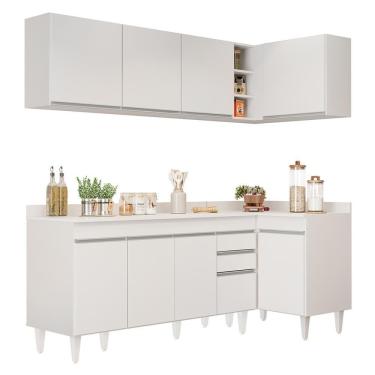 Imagem de Armário De Cozinha Modulado De Canto Esquerdo 4 Peças Cp50 Balcão Com Tampo Branco - Lumil