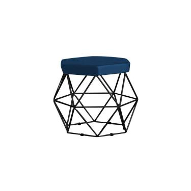 Imagem de Puff Base Preta Elsa Veludo Azul Gran Belo