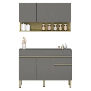 Imagem de Armário De Cozinha E Balcão Com Tampo 150cm Lina Z06 Gris/freijó - Mpozenato