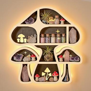Imagem de Prateleiras flutuantes de cogumelos fofos para decoração de cogumelos de LED, expositor de prateleira de cristal para parede, organizador de pedras preciosas de rocha, suporte de bugigangas,