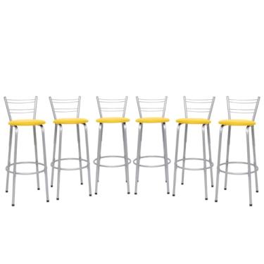Imagem de Banqueta Altas Flórida Estrutura Prata 70cm Para Balcão Cozinha, Bar, Bistrô, Americano Kit 06 Unidades - Itagold (Amarelo)