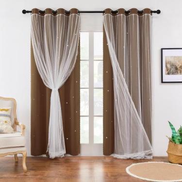 Imagem de Cortinas XiDi 160x132 cm Blackout Brown Star Kids x2