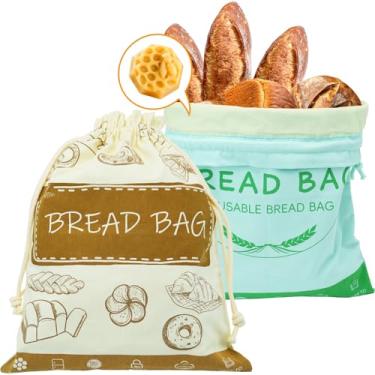 Imagem de Pacote com 2 sacos de pão reutilizáveis de cera de abelha de 30 x 38 cm para pão caseiro, sacos de cera de abelha de algodão, saco de fermento, armazenamento de preservação de frescor e congelamento