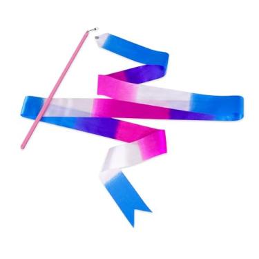 Imagem de Fita de ginástica rítmica infantil | Streamer de dança para meninas e meninos | Cores brilhantes e leves | 2 metros de comprimento (branco-azul-rosa)