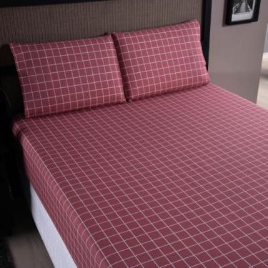 Imagem de Jogo de Lençol Casal Queen Percal, 3 Peças, 200 Fios, com Elástico, 80% Algodão e 20% Poliéster, Lençol 198x158cm, 2 Fronhas 70x50cm (Rosê Escuro)