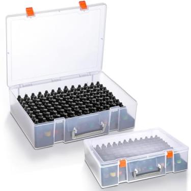 Imagem de Patelai Pacote com 2 caixas de armazenamento de tinta alcoólica e organizador de transporte de tinta, serve para 234 frascos, caixa de tinta em miniatura de 9,9 g com bases de espuma para cola de