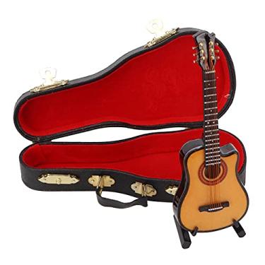 Imagem de Zhjvihx Instrumento Musical de Madeira, Instrumento Musical Ornamentos Guitarra Em Miniatura de Madeira para Família para Amigos para Escritório para Mesa (Guitarra fraque de 13cm)