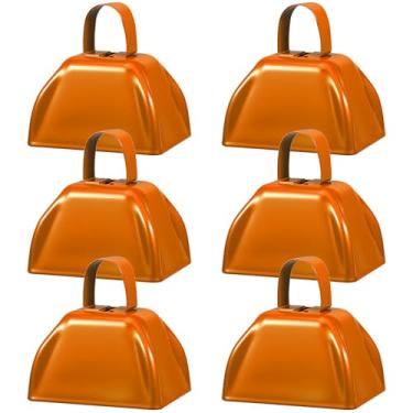 Imagem de 6 peças de sino de metal de 7,6 cm para fazer barulho, percussão à mão, sinos de vaca com alças para eventos esportivos, torcedores de barulho, casamentos, espírito de equipe, lembrancinhas de festa