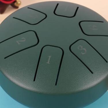 Imagem de GOWENIC Tambor Etéreo Mini Tambor de Língua 6 Notas Quebra-cabeça Brinquedo Relaxante Instrumento de Percussão Corpo de Metal (Pedra Verde)